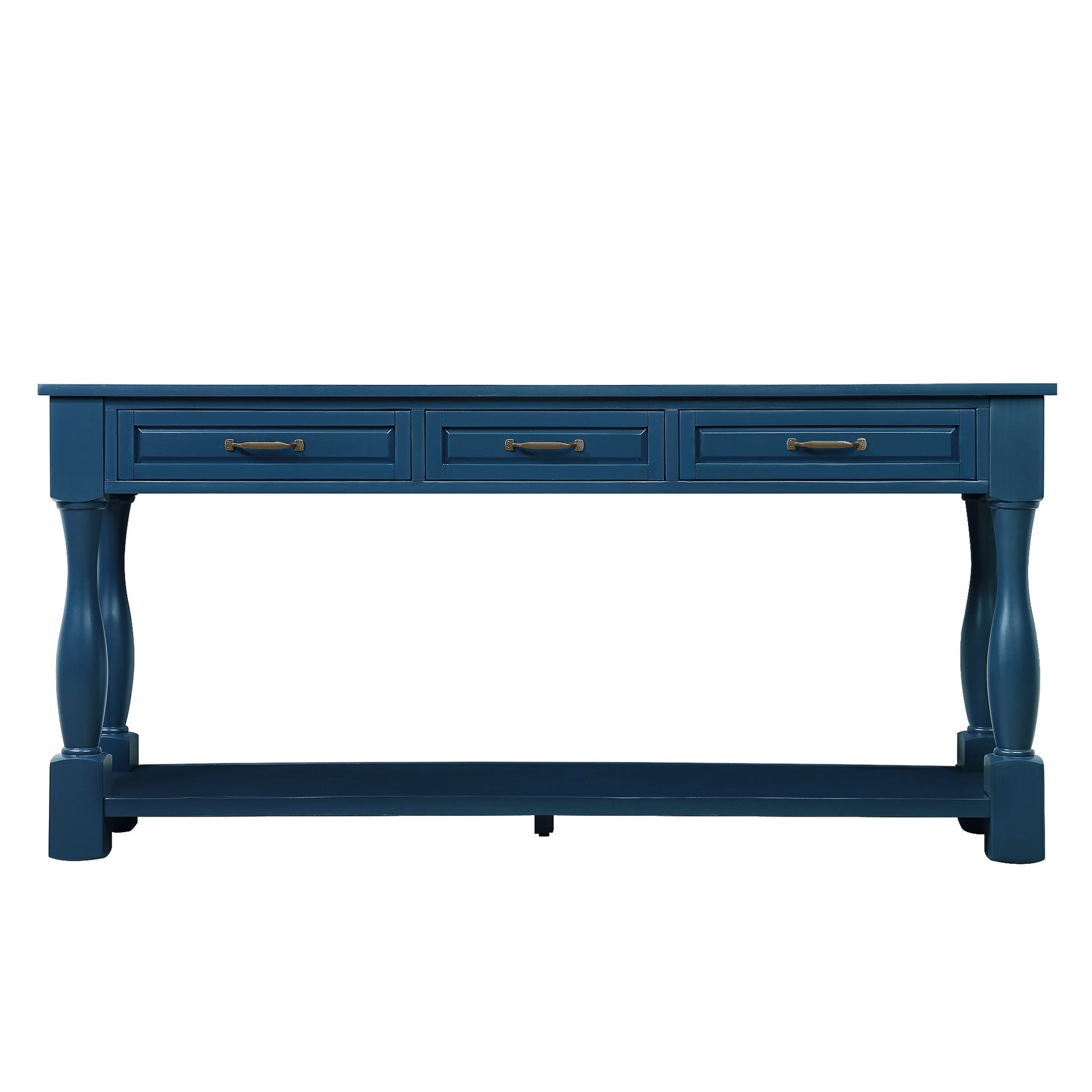 63Inch Long Wood Console Table With 3 Drawers And 1 Bottom Shelf For Entryway Hallway Easy Assembly Extra Thick Sofa Table Navy Blue Navy Blue Distressed Finish Primary Living Space American Design Pine Drawers Console Tables Pine