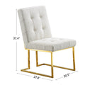 Modern Linen Dining Chair Set Of 2, Tufted Design And Gold Finish Stainless Base White Linen