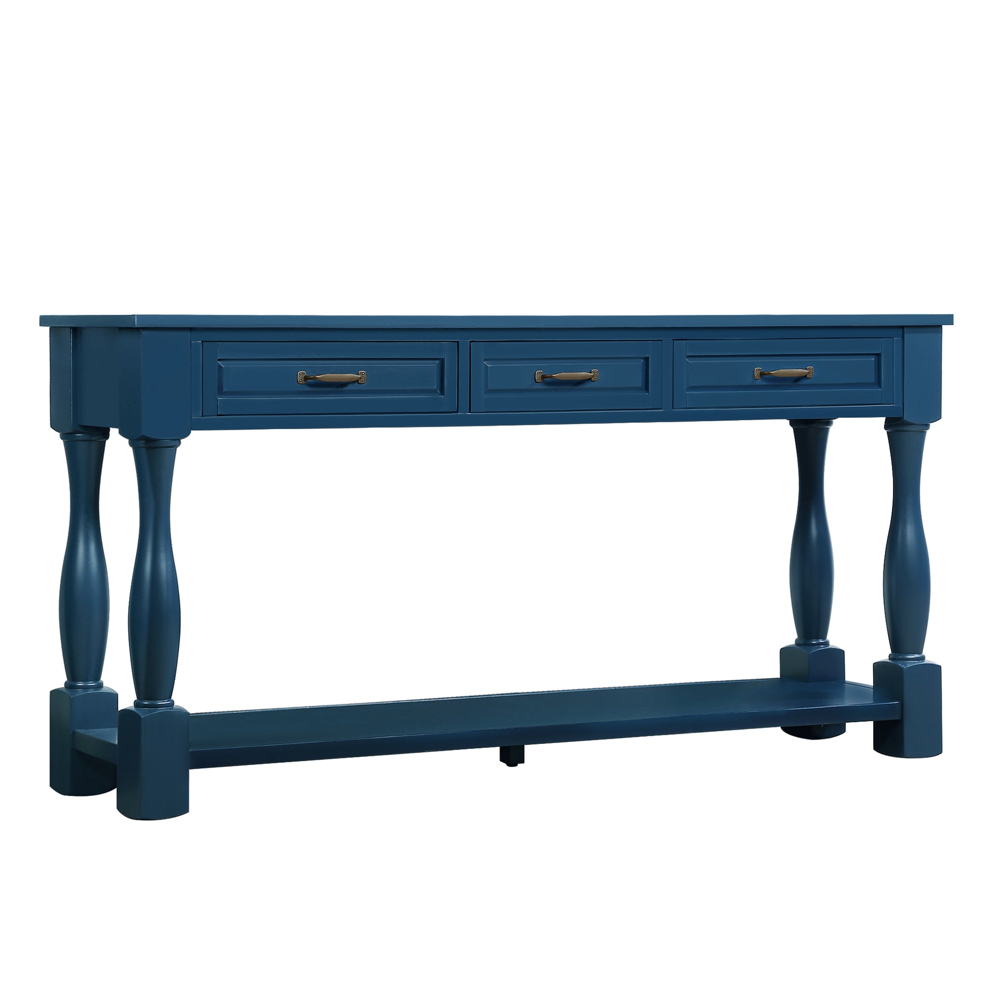 63Inch Long Wood Console Table With 3 Drawers And 1 Bottom Shelf For Entryway Hallway Easy Assembly Extra Thick Sofa Table Navy Blue Navy Blue Distressed Finish Primary Living Space American Design Pine Drawers Console Tables Pine