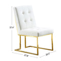 Modern Velvet Dining Chair Set Of 2, Tufted Design And Gold Finish Stainless Base Beige Velvet
