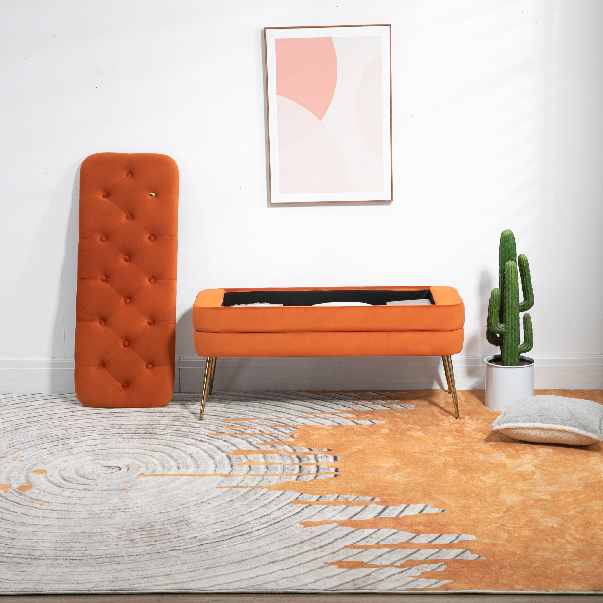 COOLMORE Storage Ottoman,Bedroom End Bench,Upholstered orange-velvet