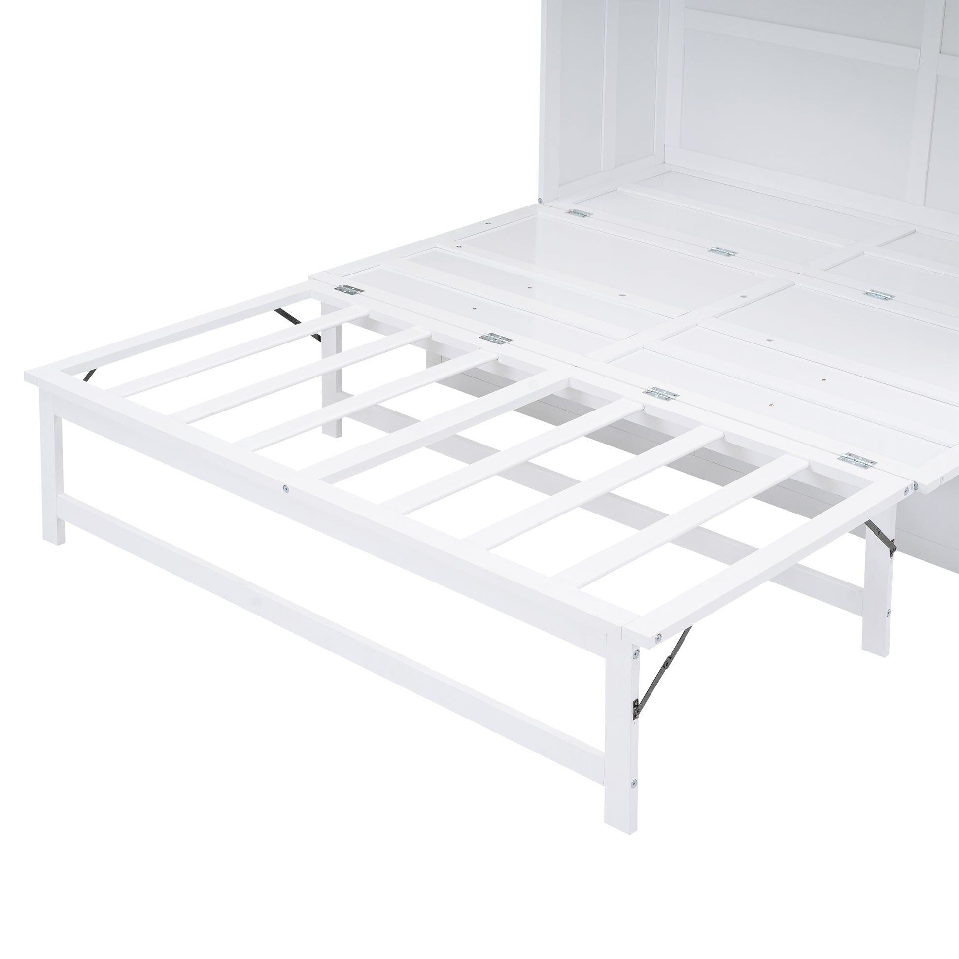 Queen Size Murphy Bed With Built In Charging Station And A Shelf, White White Solid Wood Mdf