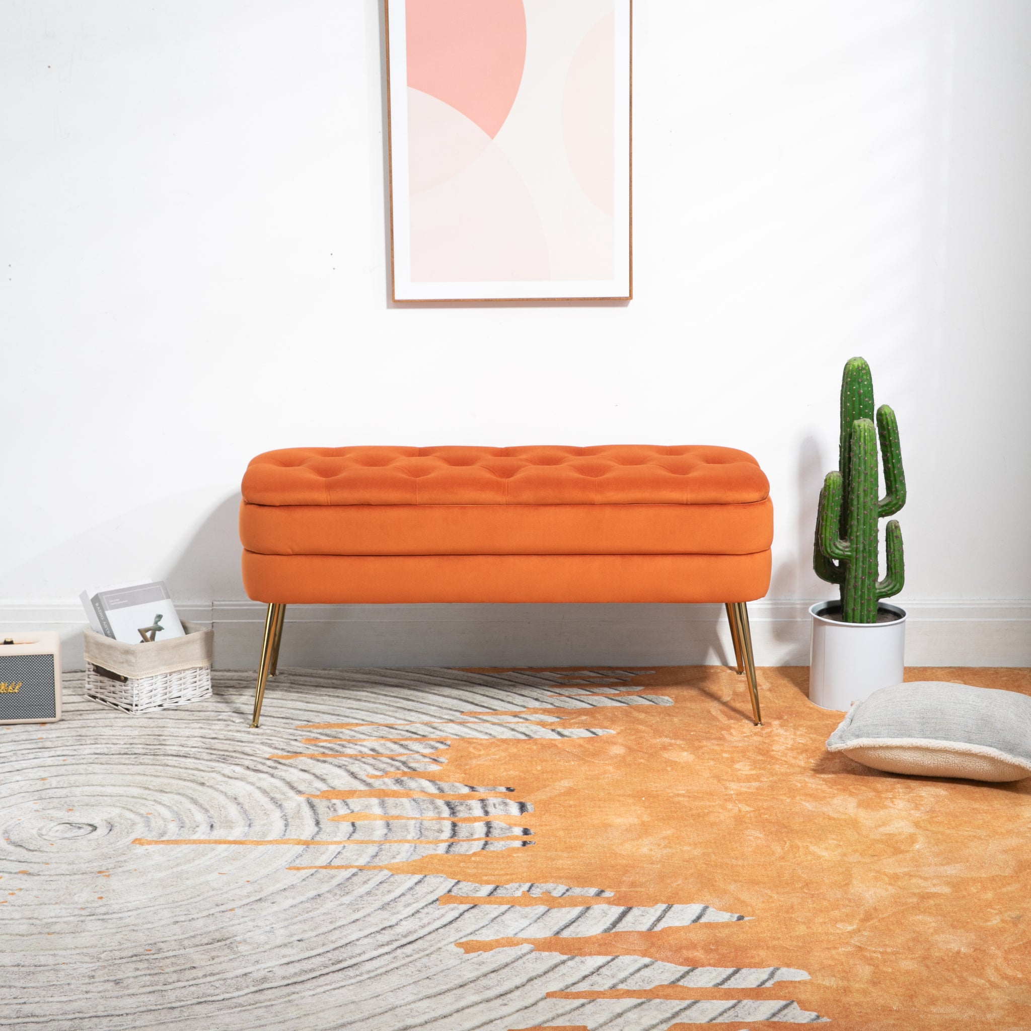 COOLMORE Storage Ottoman,Bedroom End Bench,Upholstered orange-velvet