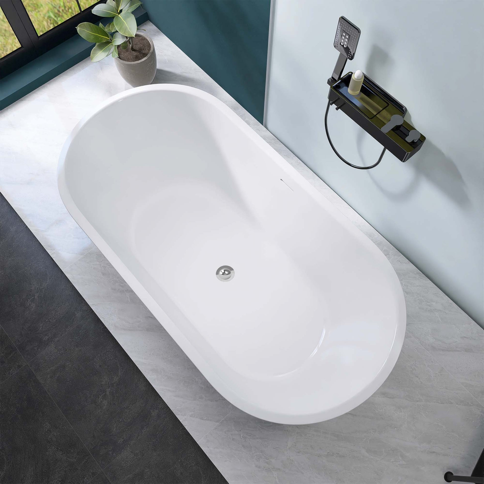 59" Acrylic Freestanding Bathtub, Matte Black Modern matte black-oval-bathroom-freestanding