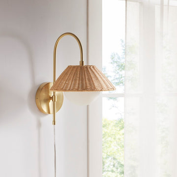 Rattan Weave Wall Sconce Gold Iron