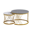 Modern Minimalist Nesting Coffee Table For Living Room Wooden Top And Metal Legs White Gray Metal & Wood