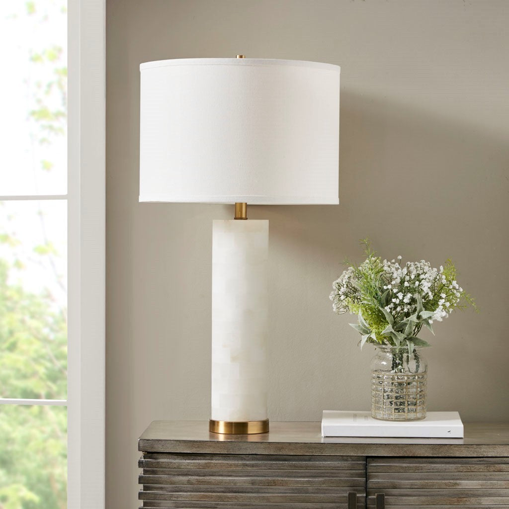 Alabaster Table Lamp White Gold Metal