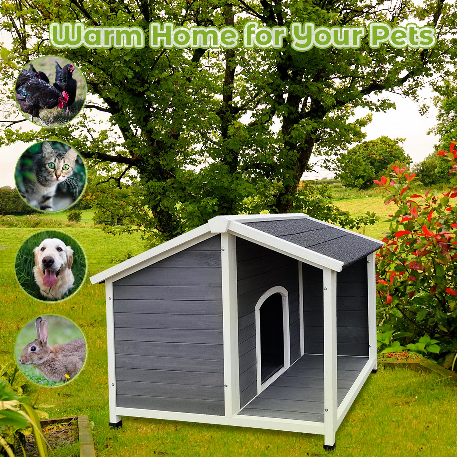 Wooden Dog House, Waterproof Dog Cage, Windproof And Warm Dog Kennel, Dog Crates For Medium Dogs Pets Animals Easy To Assemble Gray Solid Wood