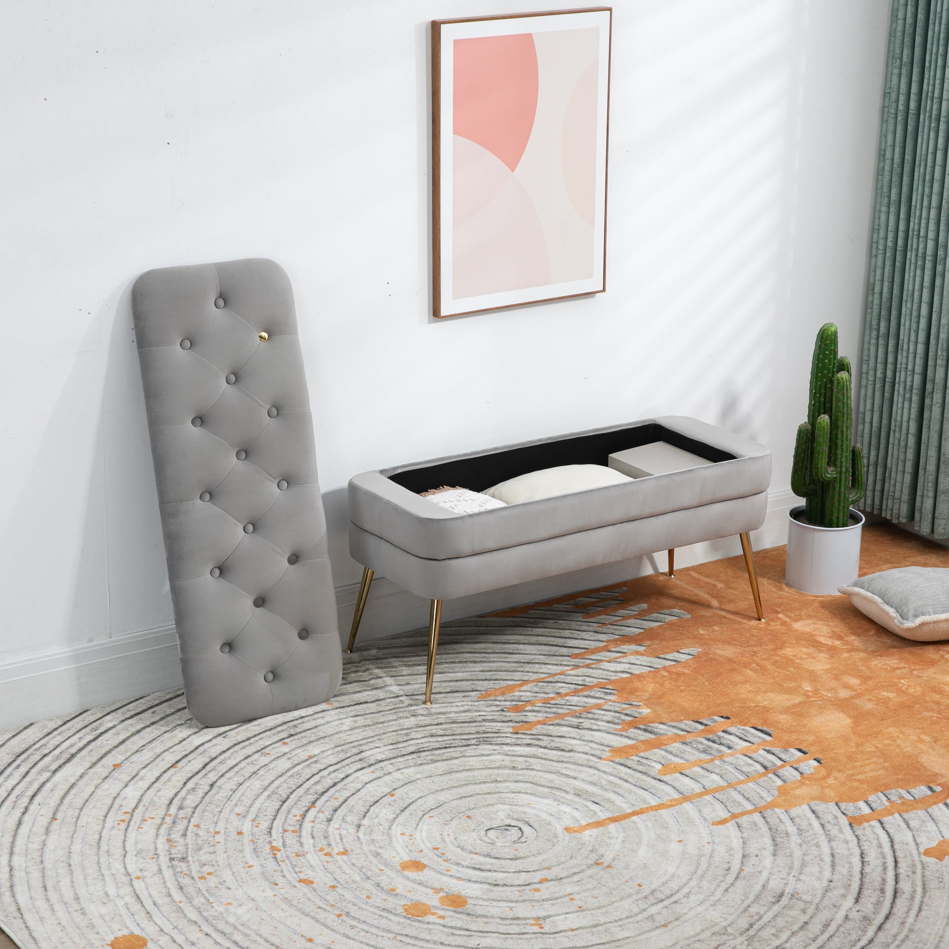 Coolmore Storage Ottoman, Bedroom End Bench,Upholstered Fabric Storage Ottoman With Safety Hinge, Entryway Padded Footstool, Ottoman Bench For Living Room & Bedroom Gray Velvet