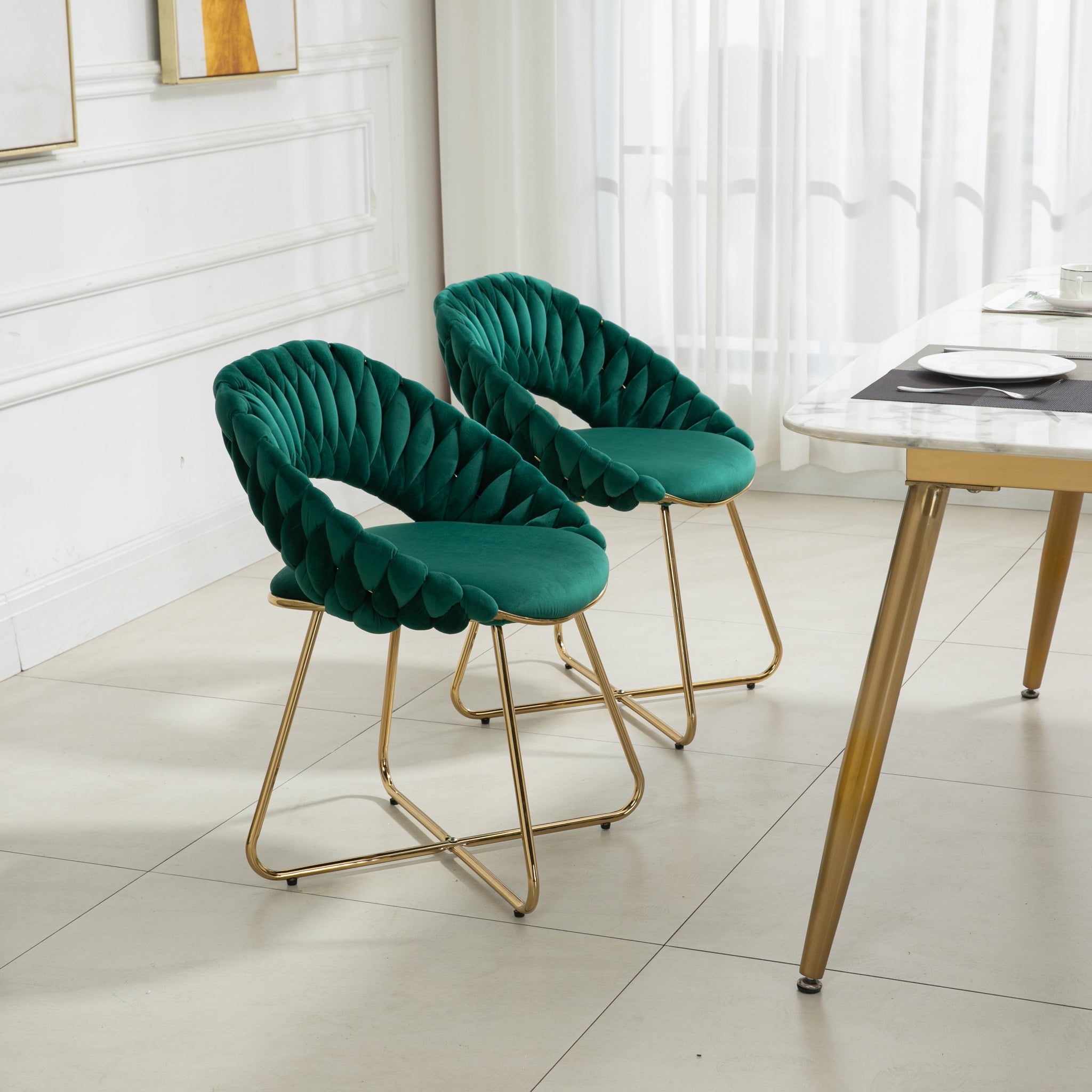 COOLMORE Accent Chairs Set of 2, Velvet Side Chairs emerald-velvet