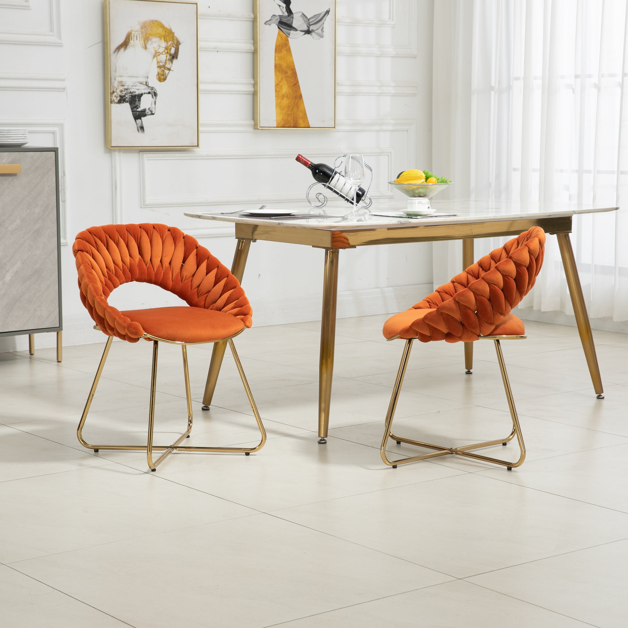 COOLMORE Accent Chairs Set of 2, Velvet Side Chairs orange-velvet