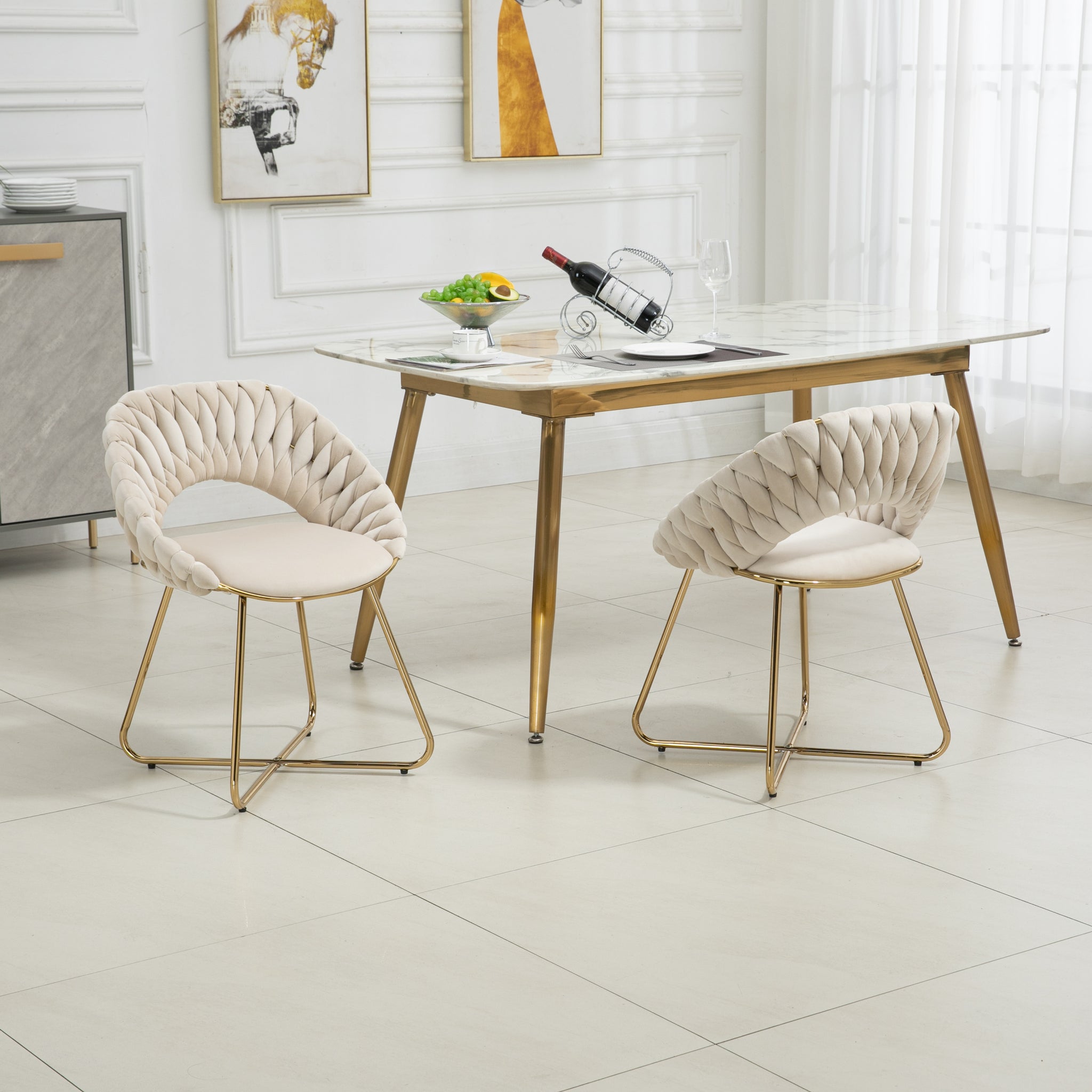 COOLMORE Accent Chairs Set of 2, Velvet Side Chairs beige-velvet