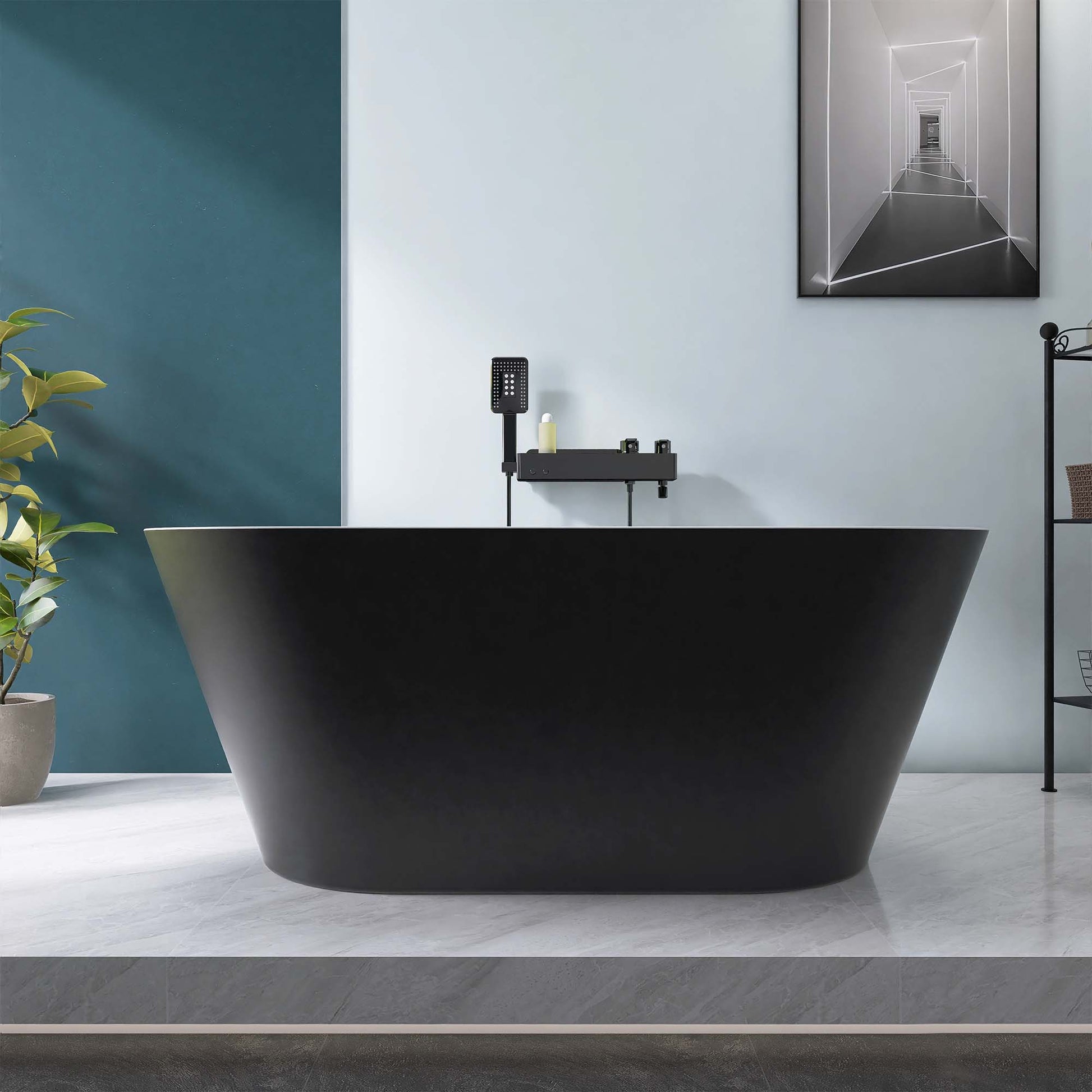 67" Acrylic Freestanding Bathtub, Matte Black Modern Stand Alone Soaking Bathtub, Brushed Nickel Drain And Minimalist Linear Design Overflow Included Easy To Install Matte Black Oval Bathroom Freestanding Tubs Matte 59 61 In American