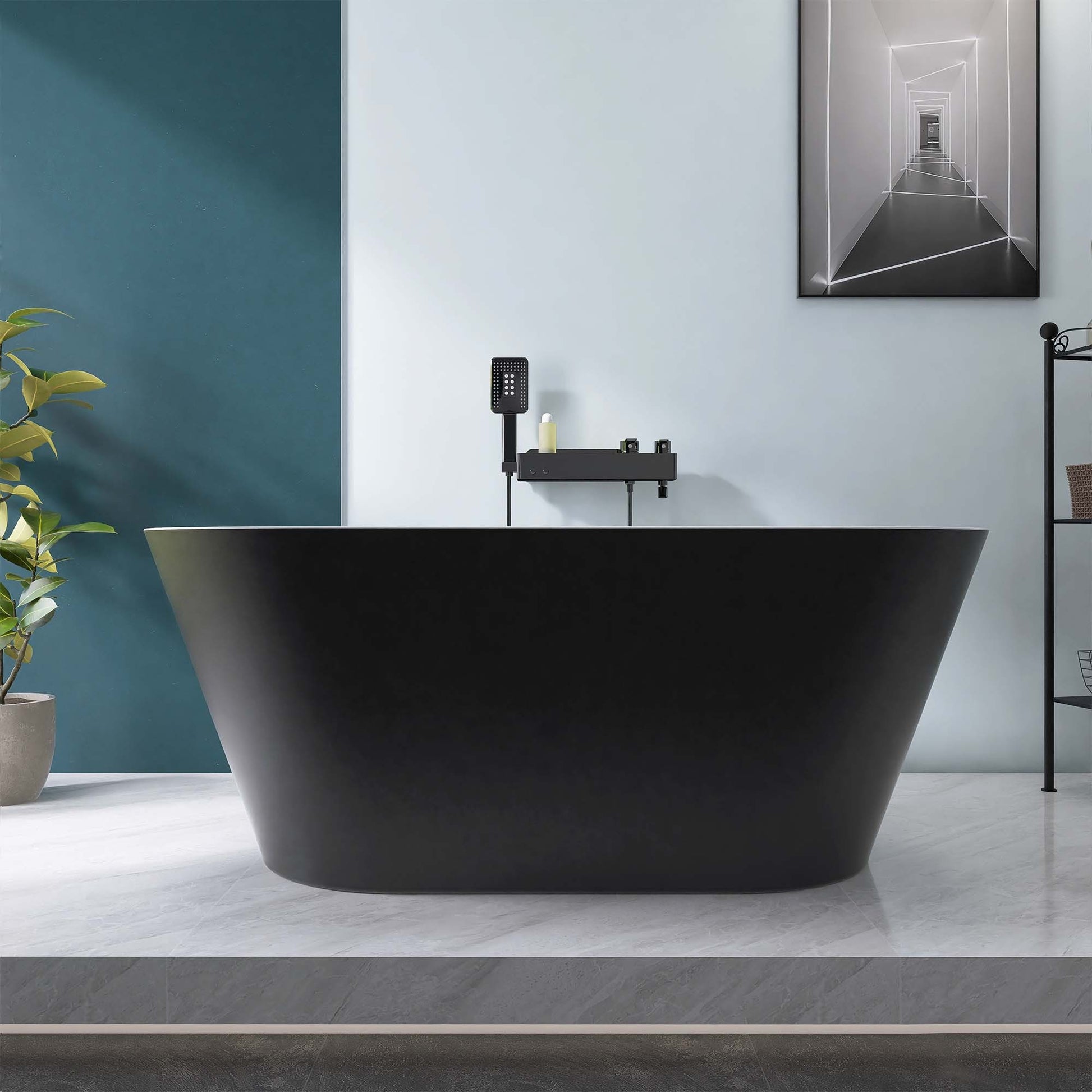 59" Acrylic Freestanding Bathtub, Matte Black Modern matte black-oval-bathroom-freestanding