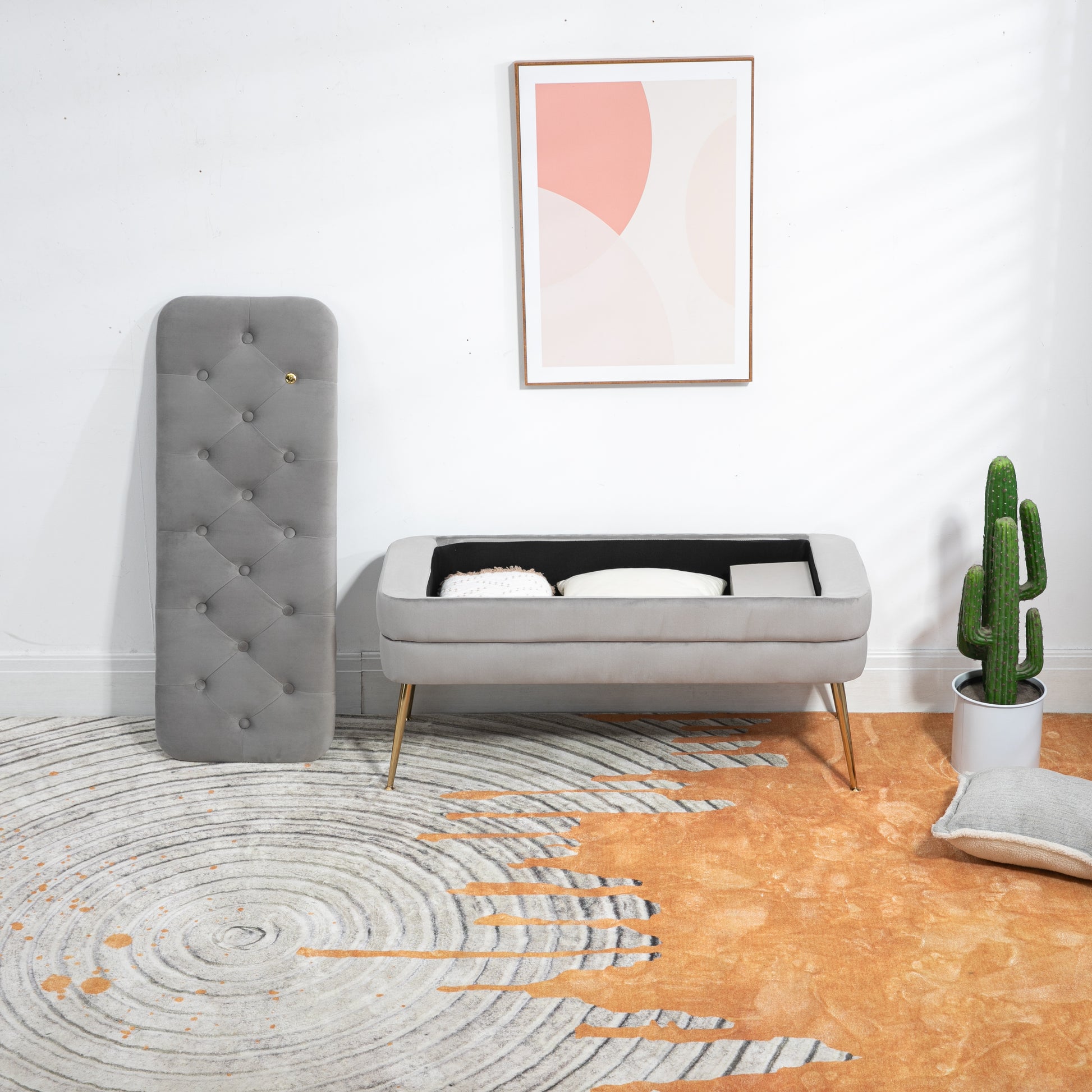 Coolmore Storage Ottoman, Bedroom End Bench,Upholstered Fabric Storage Ottoman With Safety Hinge, Entryway Padded Footstool, Ottoman Bench For Living Room & Bedroom Gray Velvet