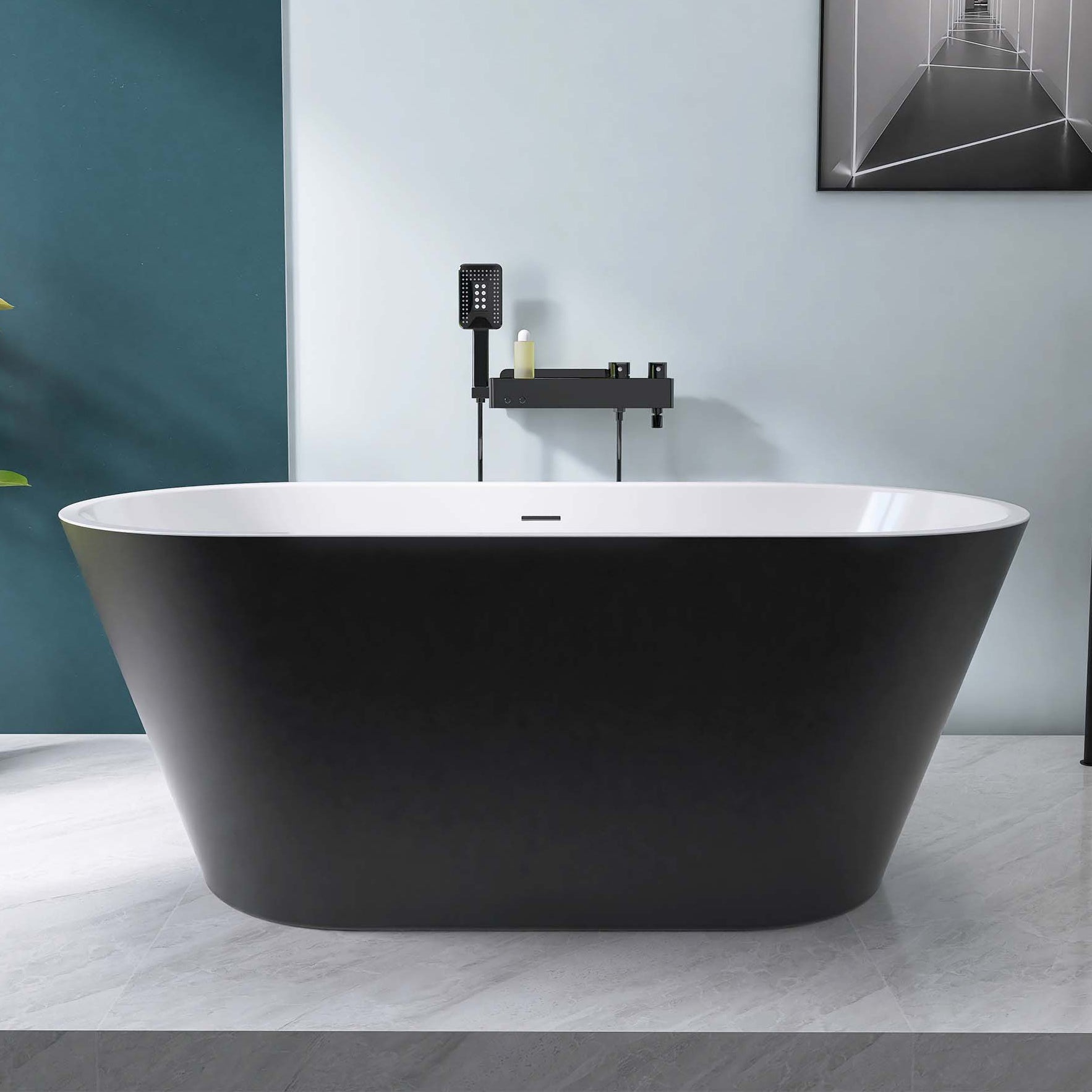 67" Acrylic Freestanding Bathtub, Matte Black Modern Stand Alone Soaking Bathtub, Brushed Nickel Drain And Minimalist Linear Design Overflow Included Easy To Install Matte Black Oval Bathroom Freestanding Tubs Matte 59 61 In American