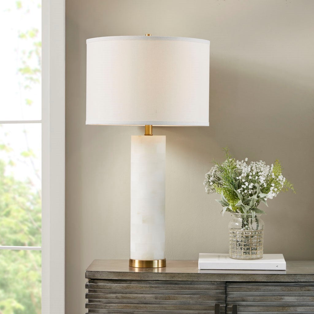 Alabaster Table Lamp White Gold Metal