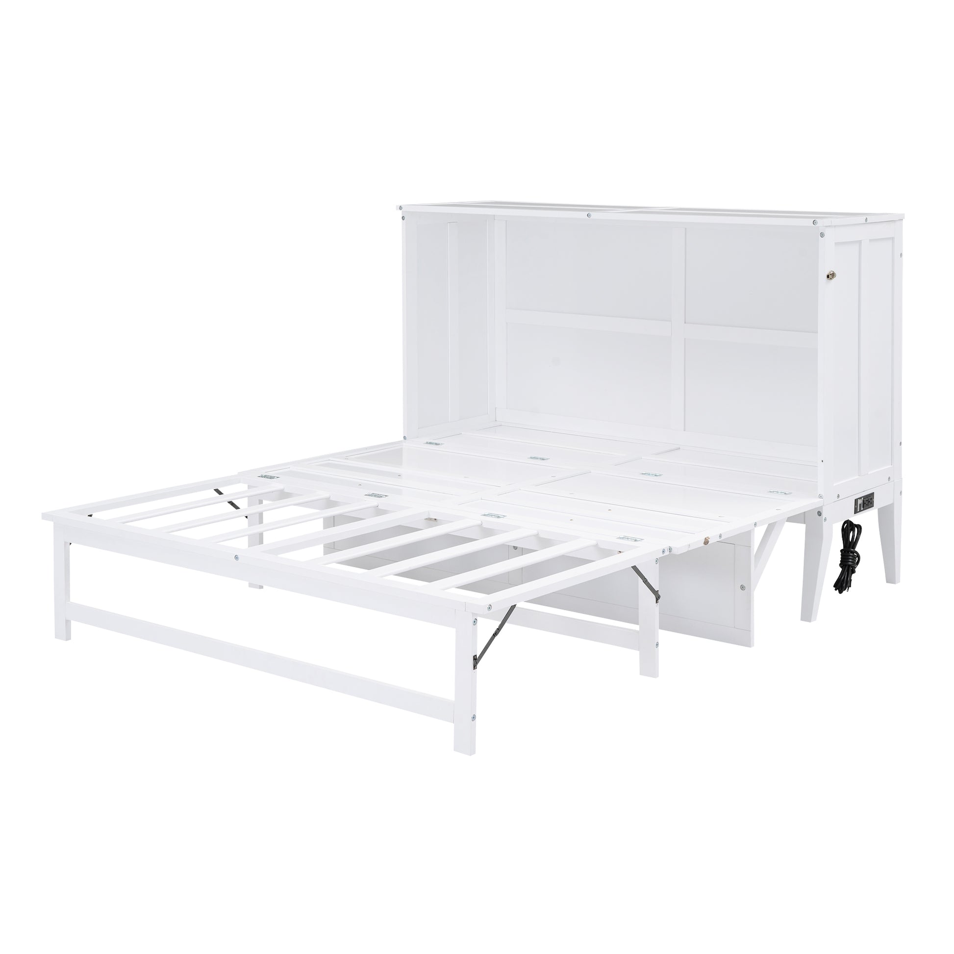 Queen Size Murphy Bed With Built In Charging Station And A Shelf, White White Solid Wood Mdf