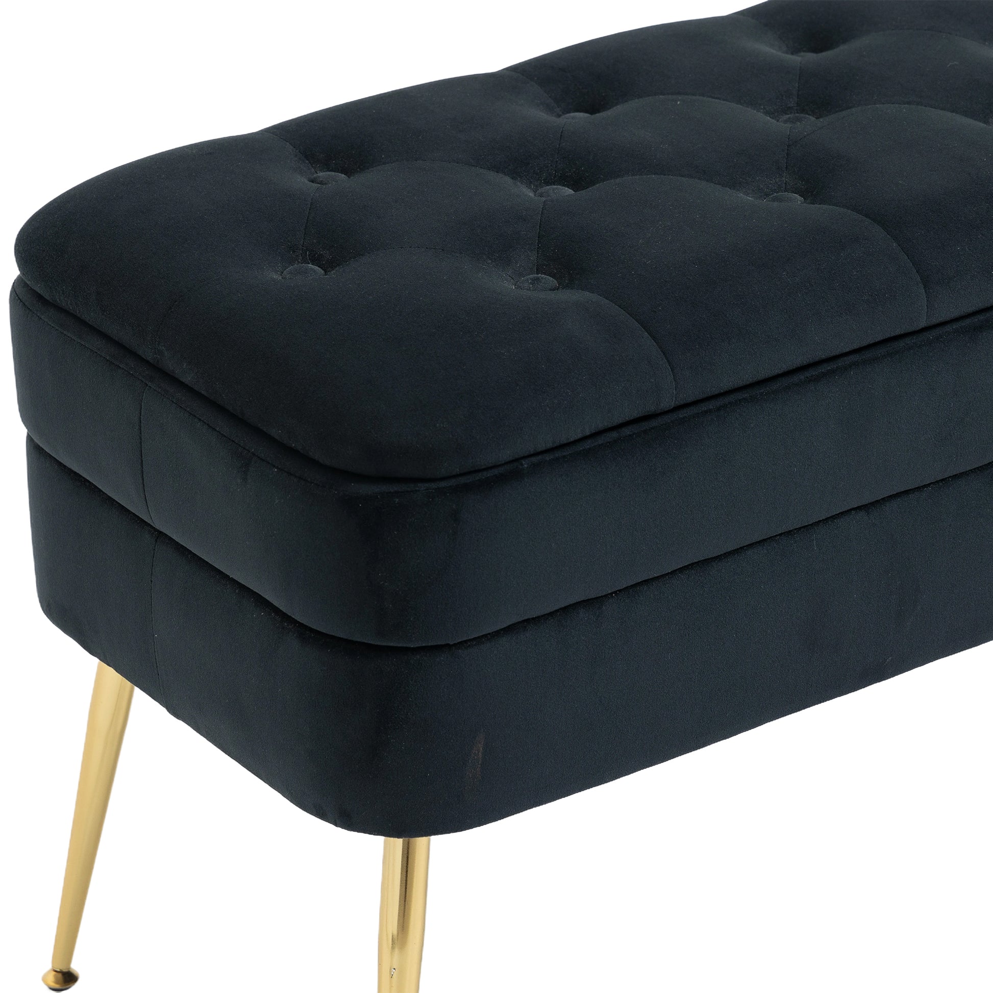 Coolmore Storage Ottoman,Bedroom End Bench,Upholstered Fabric Storage Ottoman With Safety Hinge, Entryway Padded Footstool, Ottoman Bench For Living Room & Bedroom Black Velvet