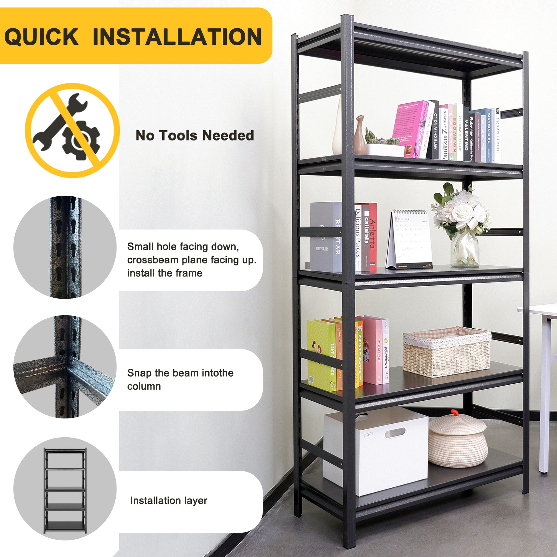 Storage Shelves 5 Tier Heavy Duty Metal Shelving Unit Adjustable Shelving Units And Storage Rack Kitchen Garage Shelf H72 * W35.4 * D15.7 5 Black Standard Vertical Kitchen Open Back Metal Classic Adjustable Shelves Metal Steel