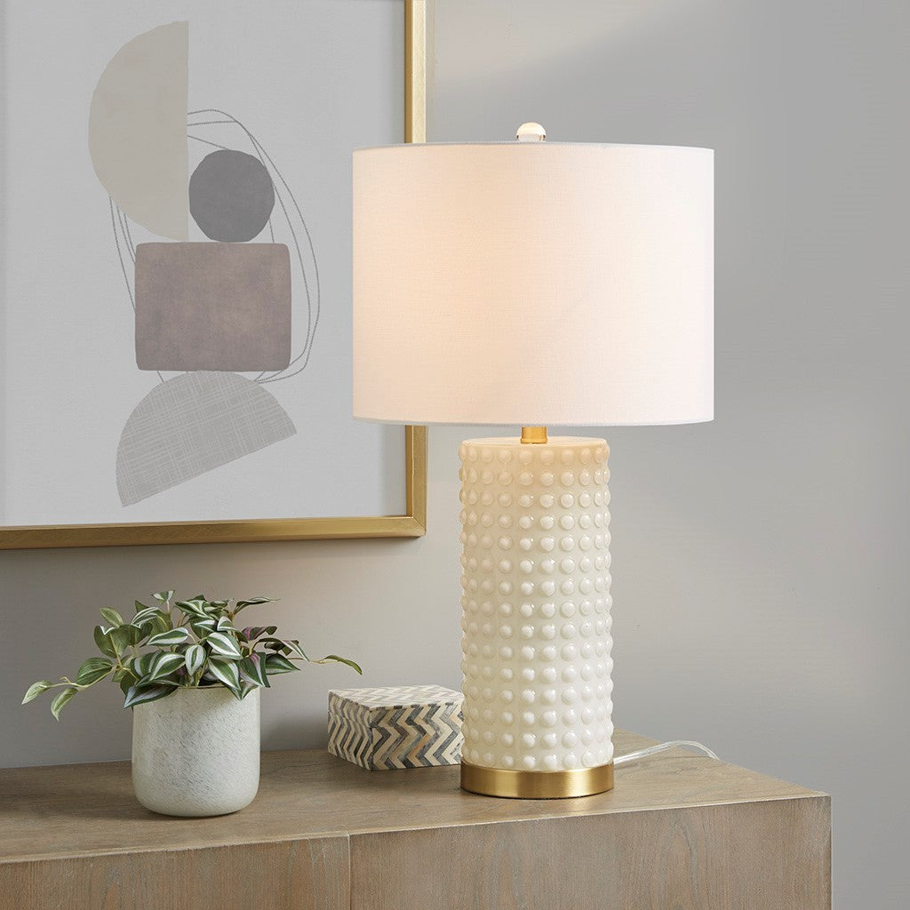 Textured Dot Table Lamp White Gold Polyester