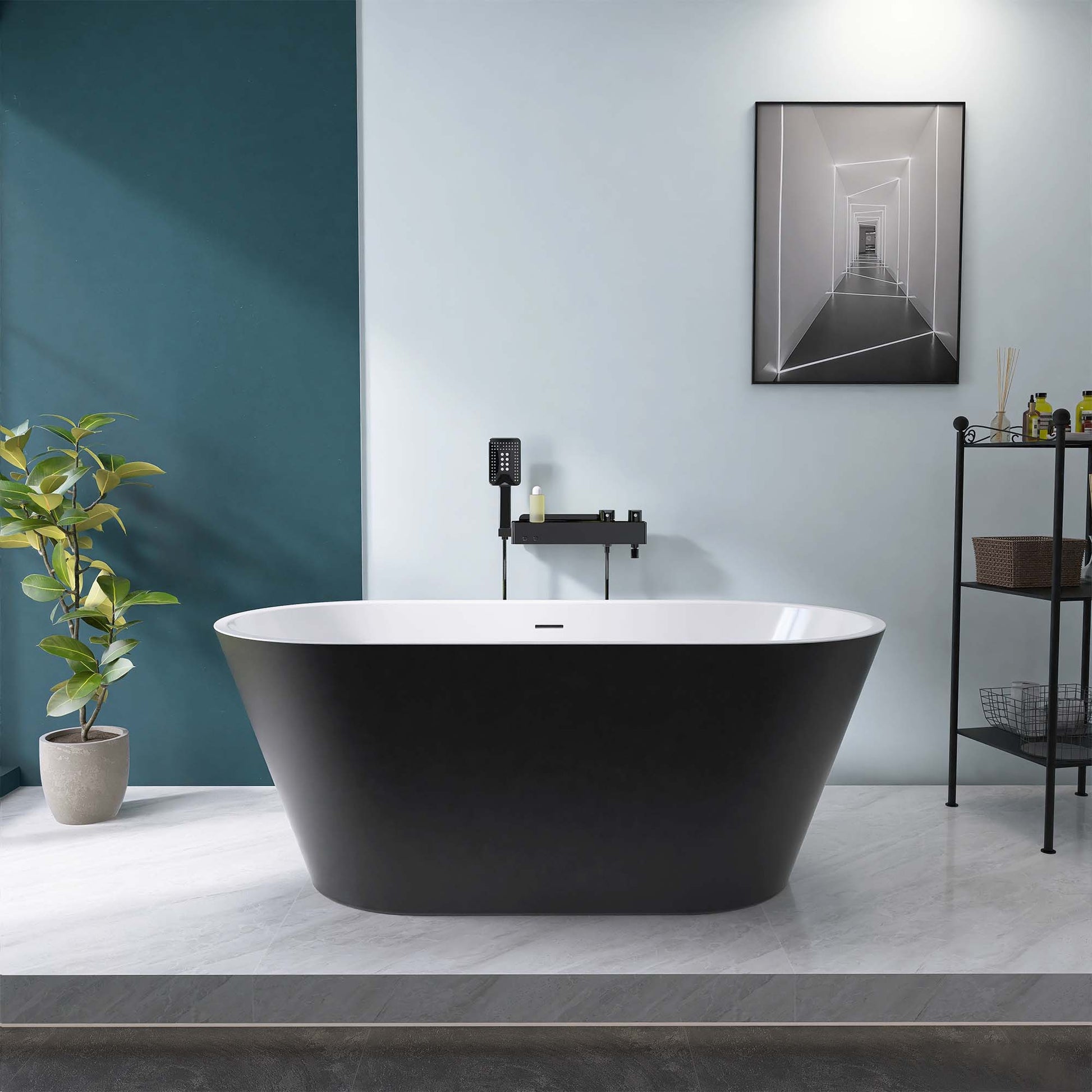 67" Acrylic Freestanding Bathtub, Matte Black Modern Stand Alone Soaking Bathtub, Brushed Nickel Drain And Minimalist Linear Design Overflow Included Easy To Install Matte Black Oval Bathroom Freestanding Tubs Matte 59 61 In American