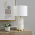 Textured Dot Table Lamp White Gold Polyester