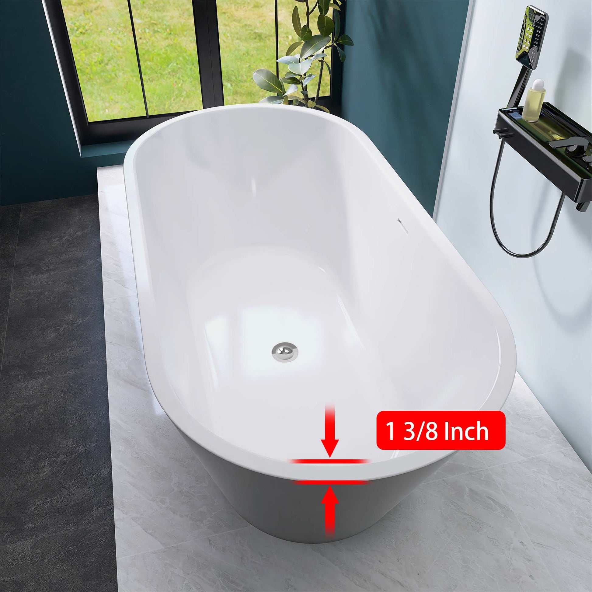 67" Acrylic Freestanding Bathtub, Matte Black Modern Stand Alone Soaking Bathtub, Brushed Nickel Drain And Minimalist Linear Design Overflow Included Easy To Install Matte Black Oval Bathroom Freestanding Tubs Matte 59 61 In American