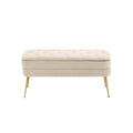 Coolmore Storage Ottoman,Bedroom End Bench,Upholstered Fabric Storage Ottoman With Safety Hinge, Entryway Padded Footstool, Ottoman Bench For Living Room & Bedroom Beige Velvet