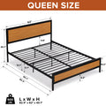 Industrial Platform Queen Bed Frame Mattress Foundation With Rustic Headboard And Footboard, Strong Steel Slat Support, No Box Spring Needed, Noise Free, Easy Assembly Brown Mdf Steel