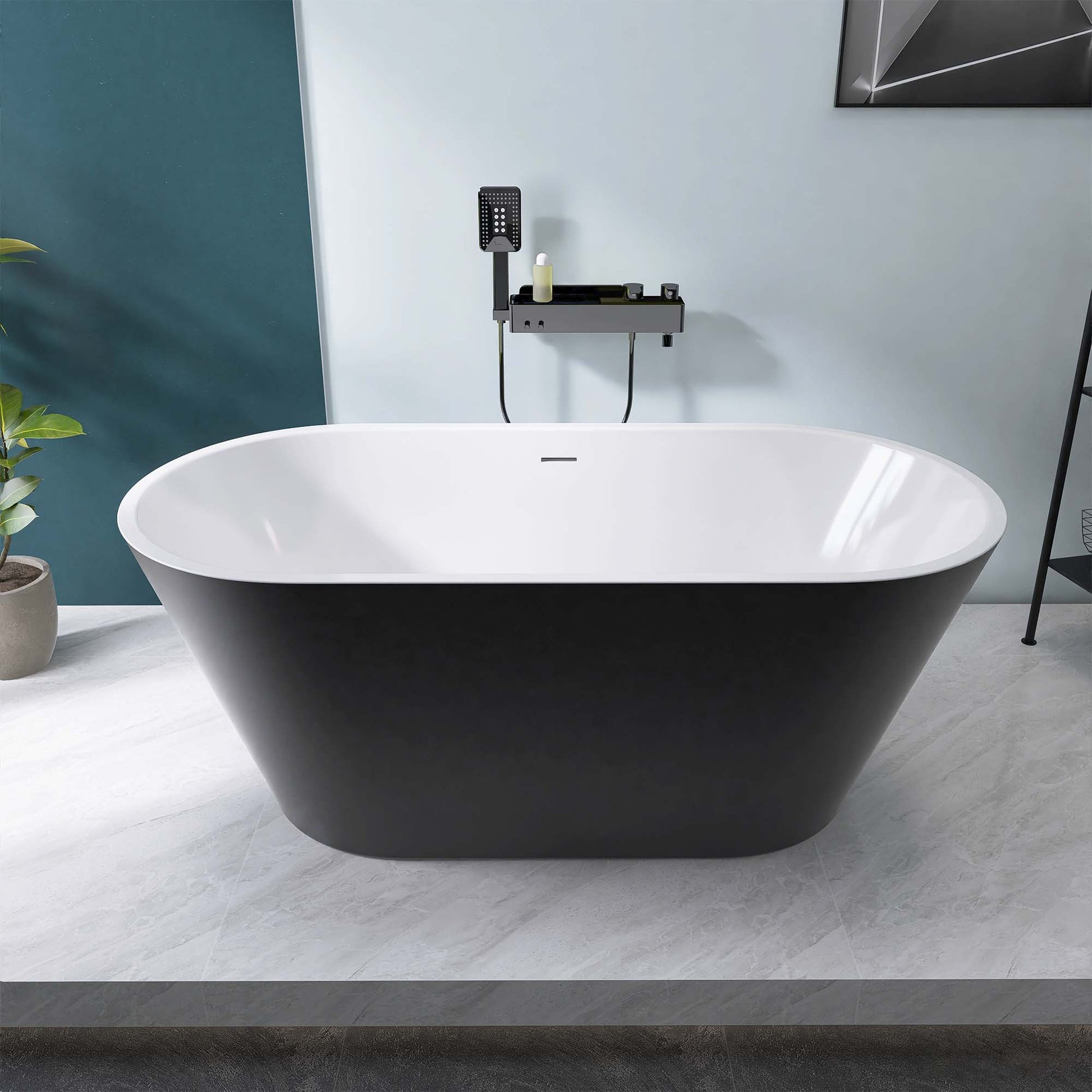 67" Acrylic Freestanding Bathtub, Matte Black Modern Stand Alone Soaking Bathtub, Brushed Nickel Drain And Minimalist Linear Design Overflow Included Easy To Install Matte Black Oval Bathroom Freestanding Tubs Matte 59 61 In American