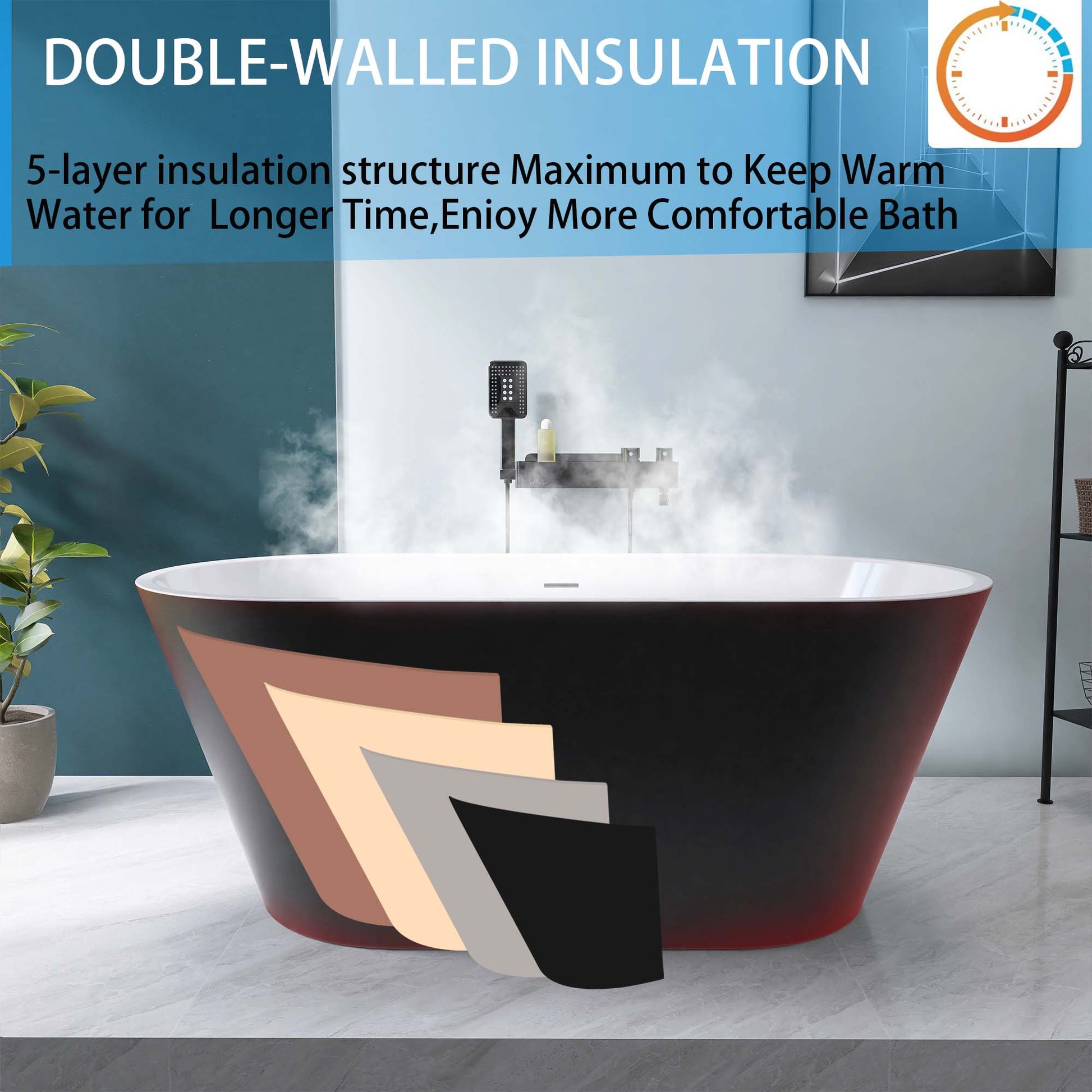 67" Acrylic Freestanding Bathtub, Matte Black Modern Stand Alone Soaking Bathtub, Brushed Nickel Drain And Minimalist Linear Design Overflow Included Easy To Install Matte Black Oval Bathroom Freestanding Tubs Matte 59 61 In American