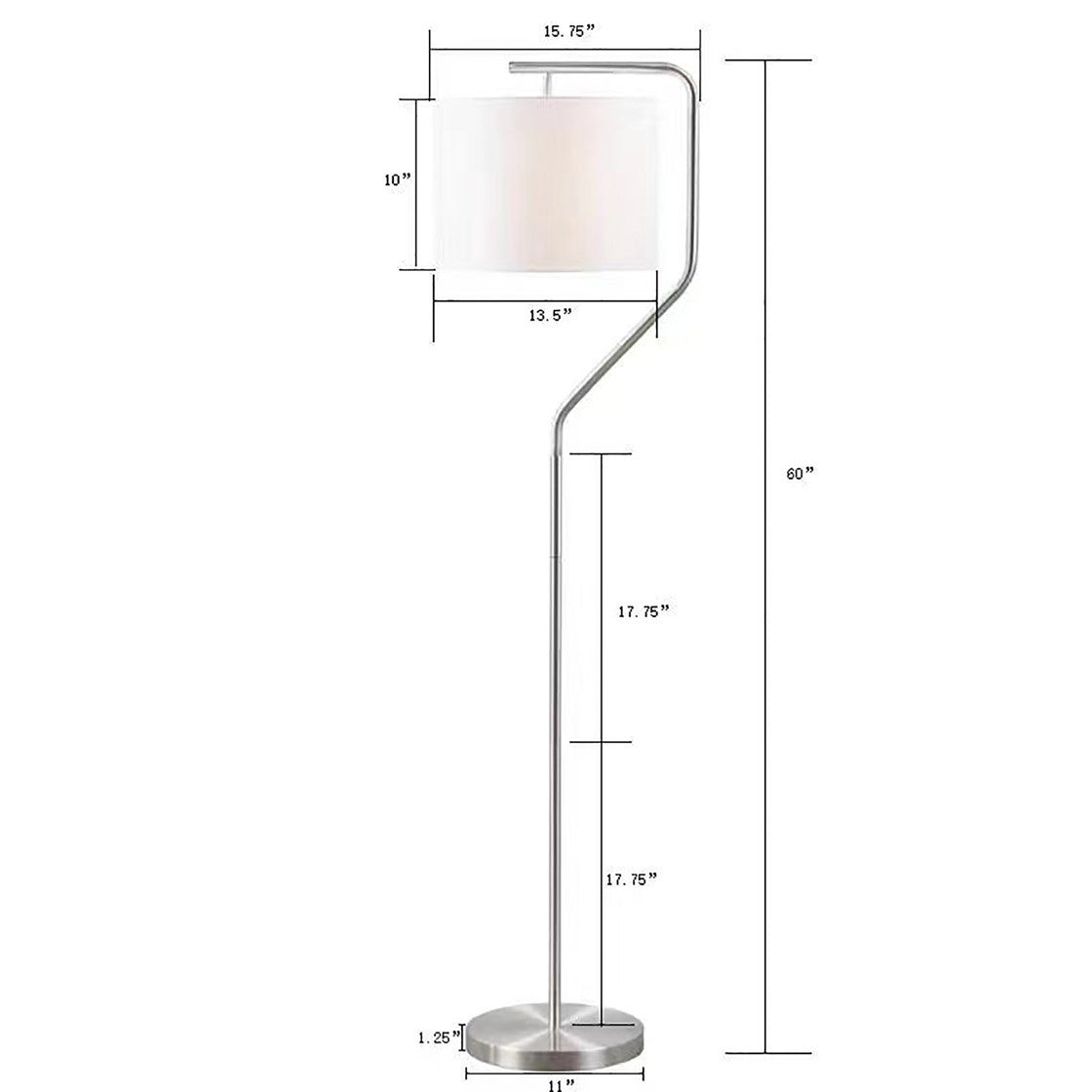 Angular Arched Metal Floor Lamp Silver Polyester