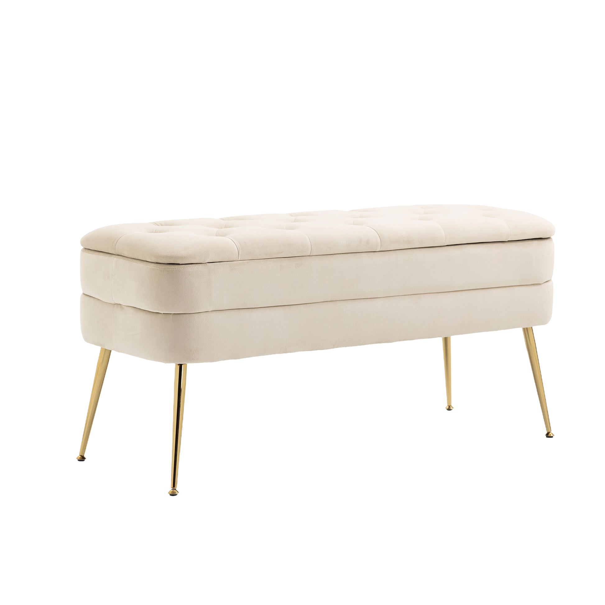 Coolmore Storage Ottoman,Bedroom End Bench,Upholstered Fabric Storage Ottoman With Safety Hinge, Entryway Padded Footstool, Ottoman Bench For Living Room & Bedroom Beige Velvet