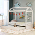 House Bed With Trundle, Can Be Decorated,White Old Sku:Sm000103Aak White Pine