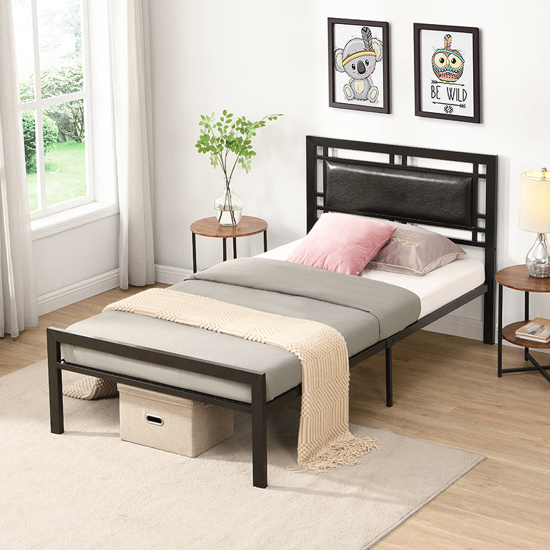 Twin Size Metal Bed Sturdy System Metal Bed Frame ,Modern Style And Comfort To Any Bedroom ,Black Black Metal