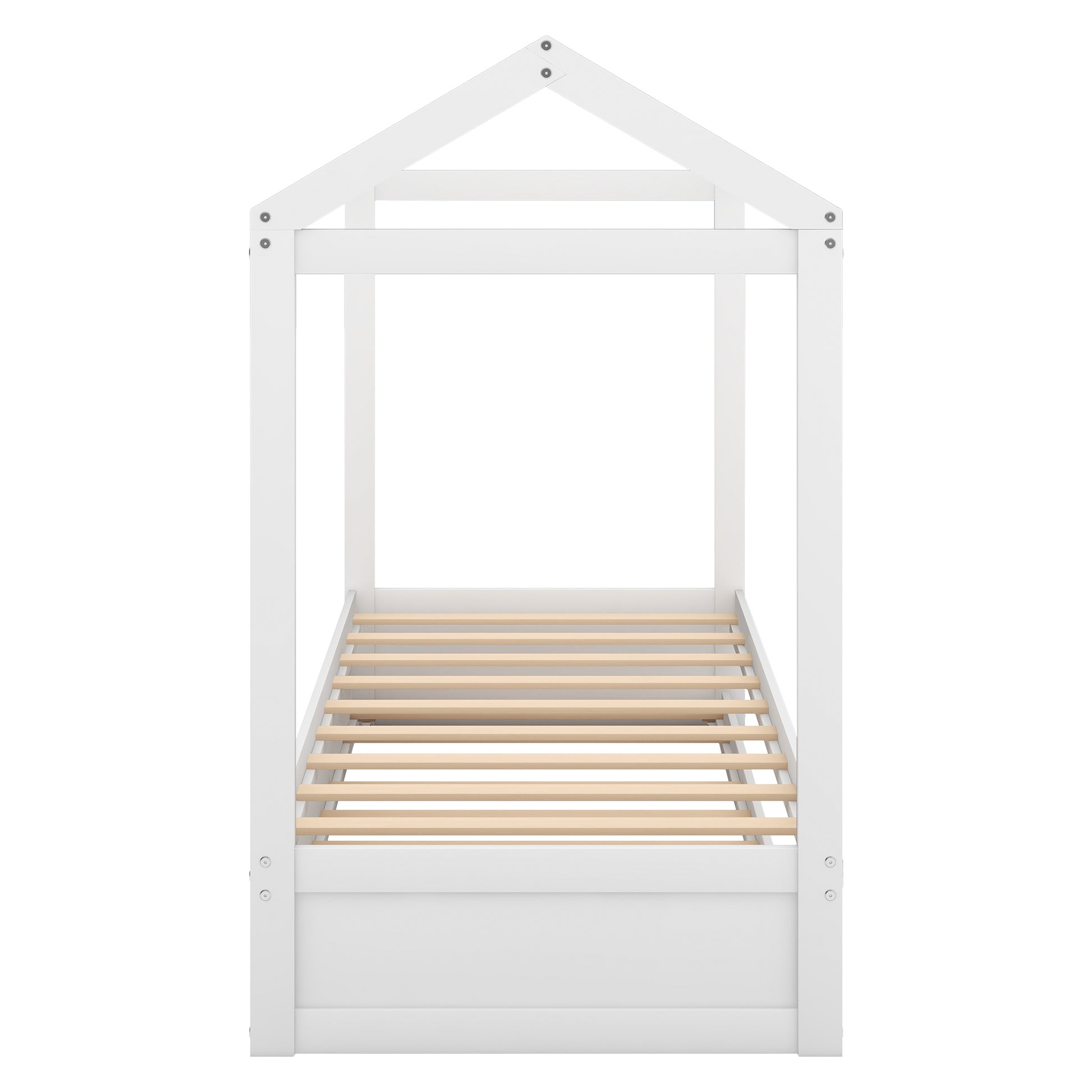 House Bed With Trundle, Can Be Decorated,White Old Sku:Sm000103Aak White Pine