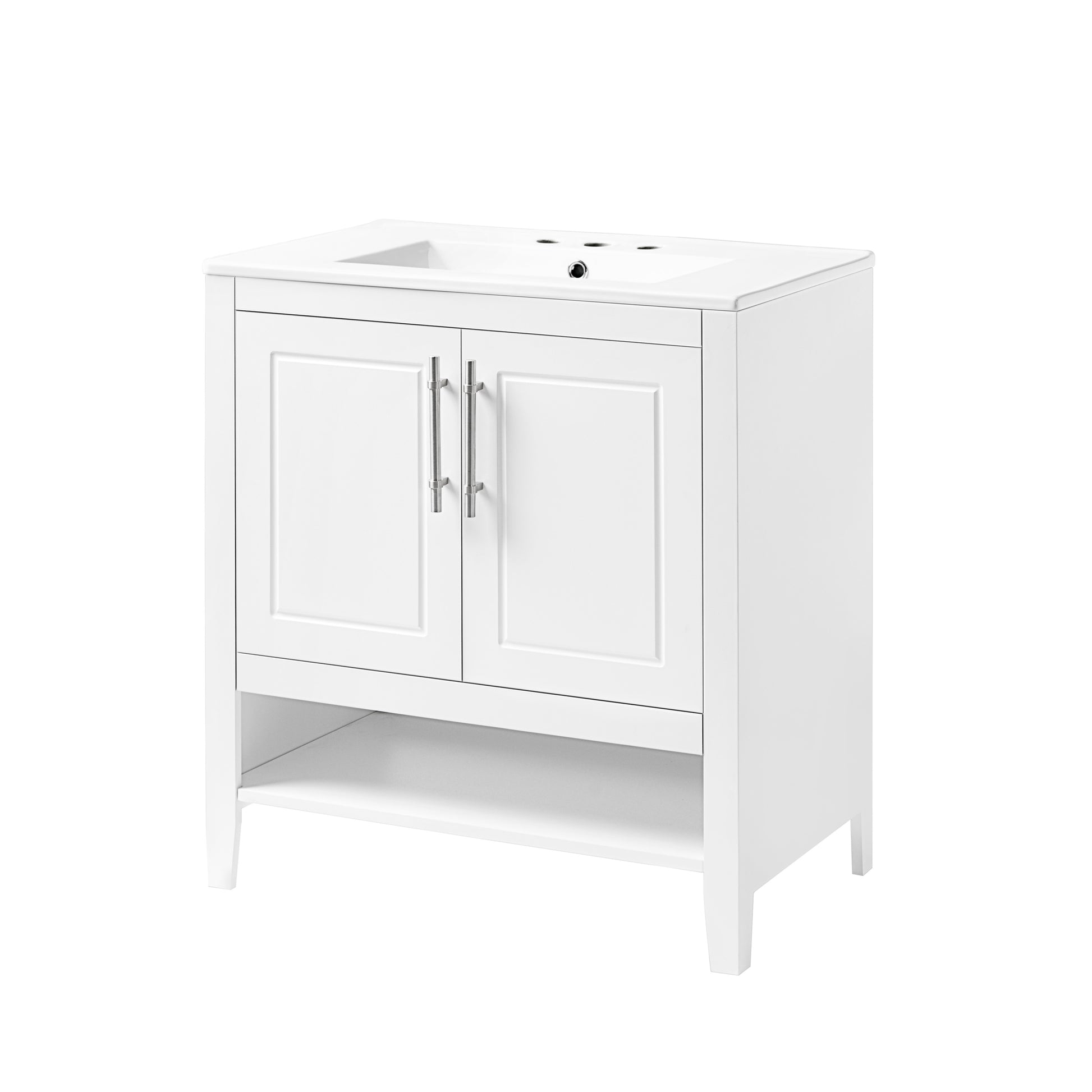 30" Bathroom Vanity With Sink, Multi Functional Bathroom Cabinet With Doors And Drawers, Solid Frame And Mdf Board, White White Solid Wood Mdf