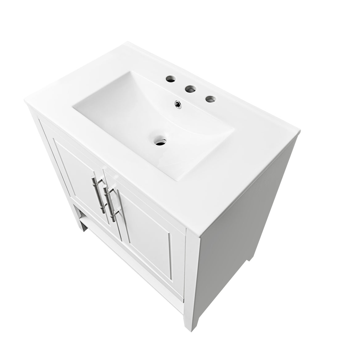 30" Bathroom Vanity With Sink, Multi Functional Bathroom Cabinet With Doors And Drawers, Solid Frame And Mdf Board, White White Solid Wood Mdf