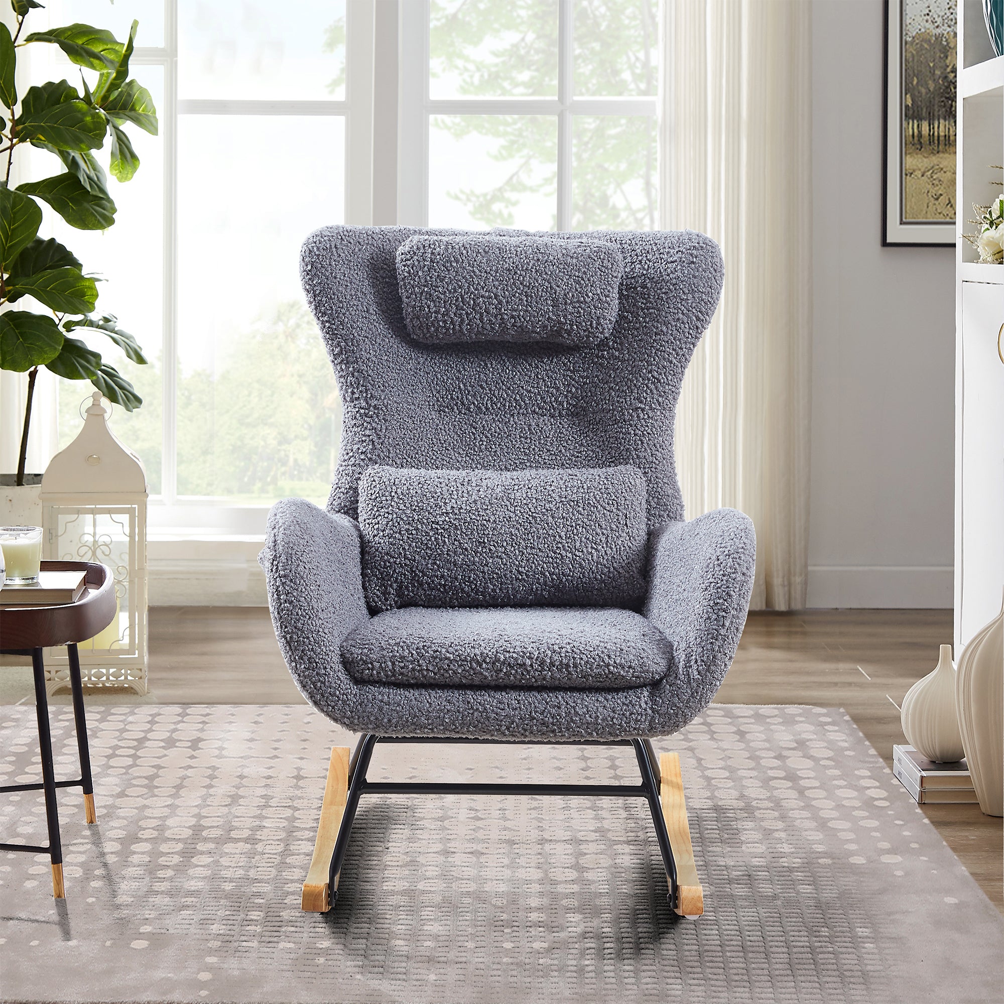 Rocking Chair Nursery, Modern Rocking Chair with High gray-polyurethane foam-fabric