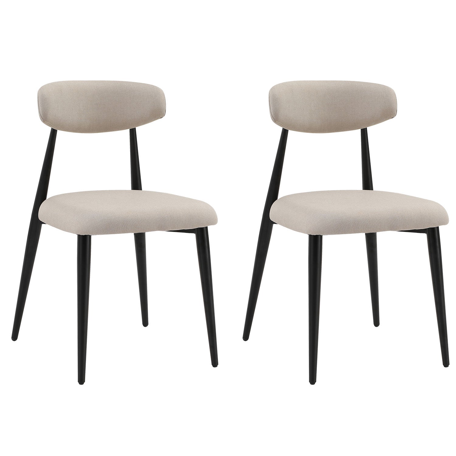 Modern Dining Chairs Set Of 2, Curved Backrest Round Upholstered And Metal Frame, Light Grey Light Grey Foam Metal