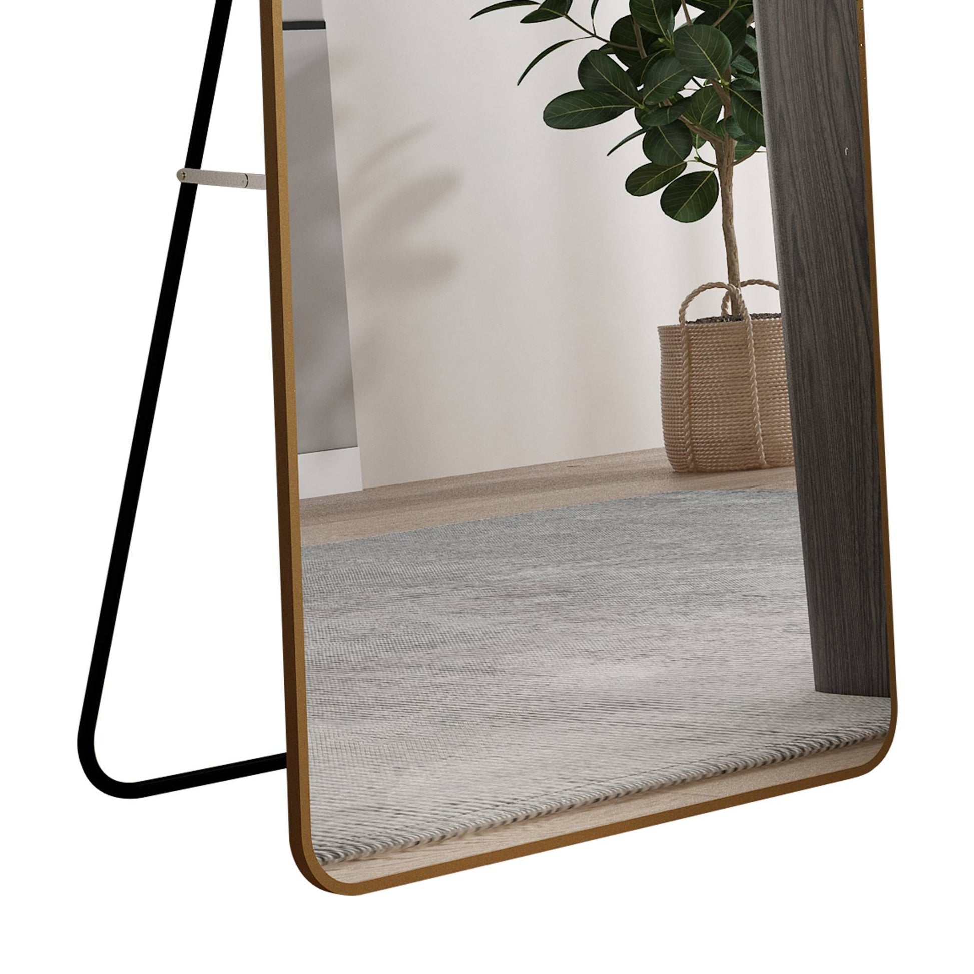 The 3Rd Generation Aluminum Alloy Metal Frame Arched Floor Mounted Wall Mirror, Upgraded In Quality, Bathroom Makeup Mirror, Bedroom Entrance, Clothing Store, Gold 65 "* 23 "W1151121956 Golden Glass