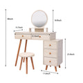 Makeup Vanity Table With Cushioned Stool, Large Capacity Storage Cabinet, 5 Drawers, Large Round Mirror, Fasionable Makeup Furniture 31.5