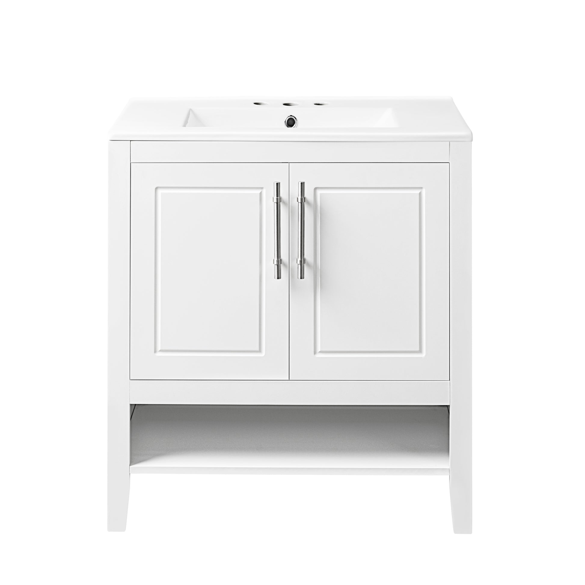 30" Bathroom Vanity With Sink, Multi Functional Bathroom Cabinet With Doors And Drawers, Solid Frame And Mdf Board, White White Solid Wood Mdf