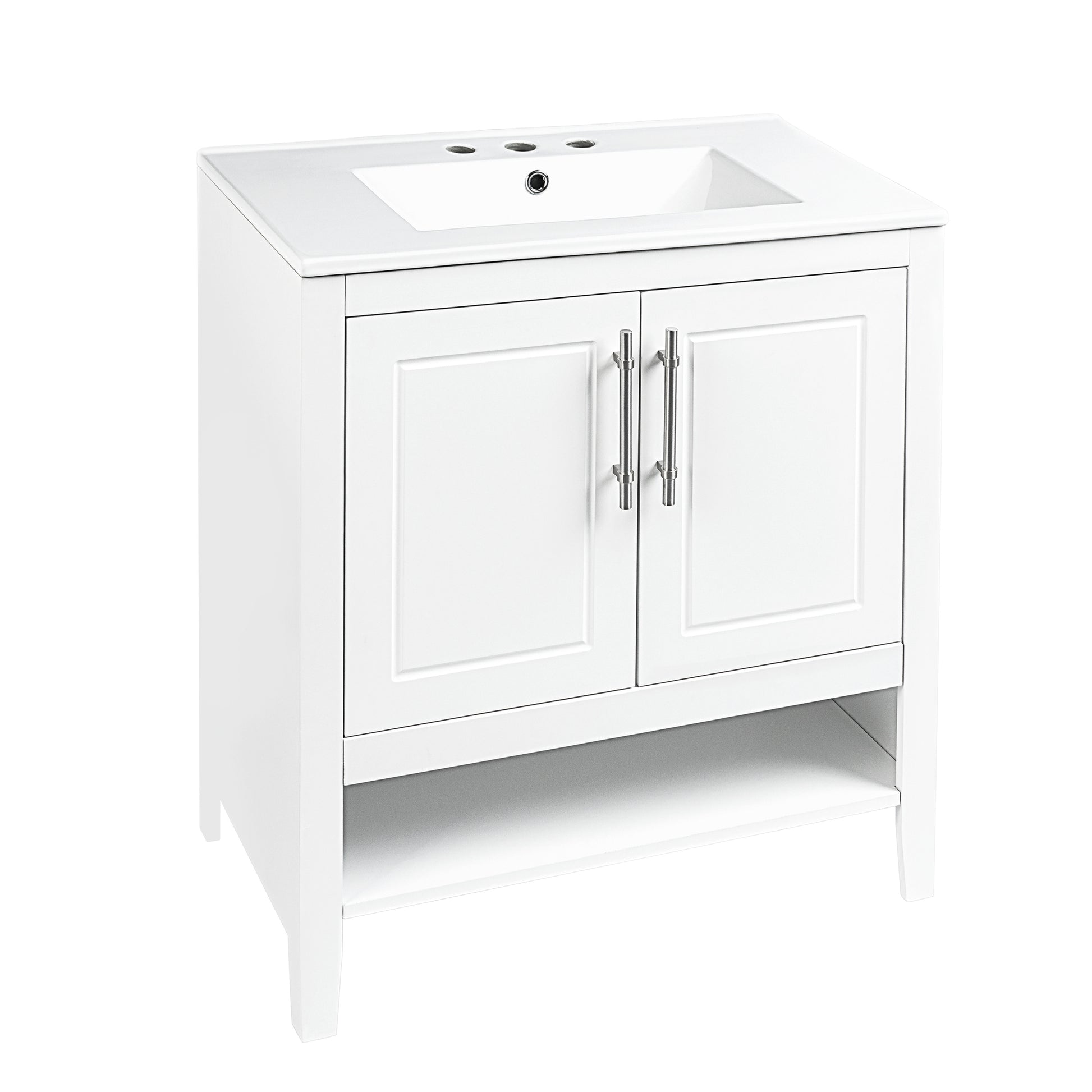 30" Bathroom Vanity With Sink, Multi Functional Bathroom Cabinet With Doors And Drawers, Solid Frame And Mdf Board, White White Solid Wood Mdf