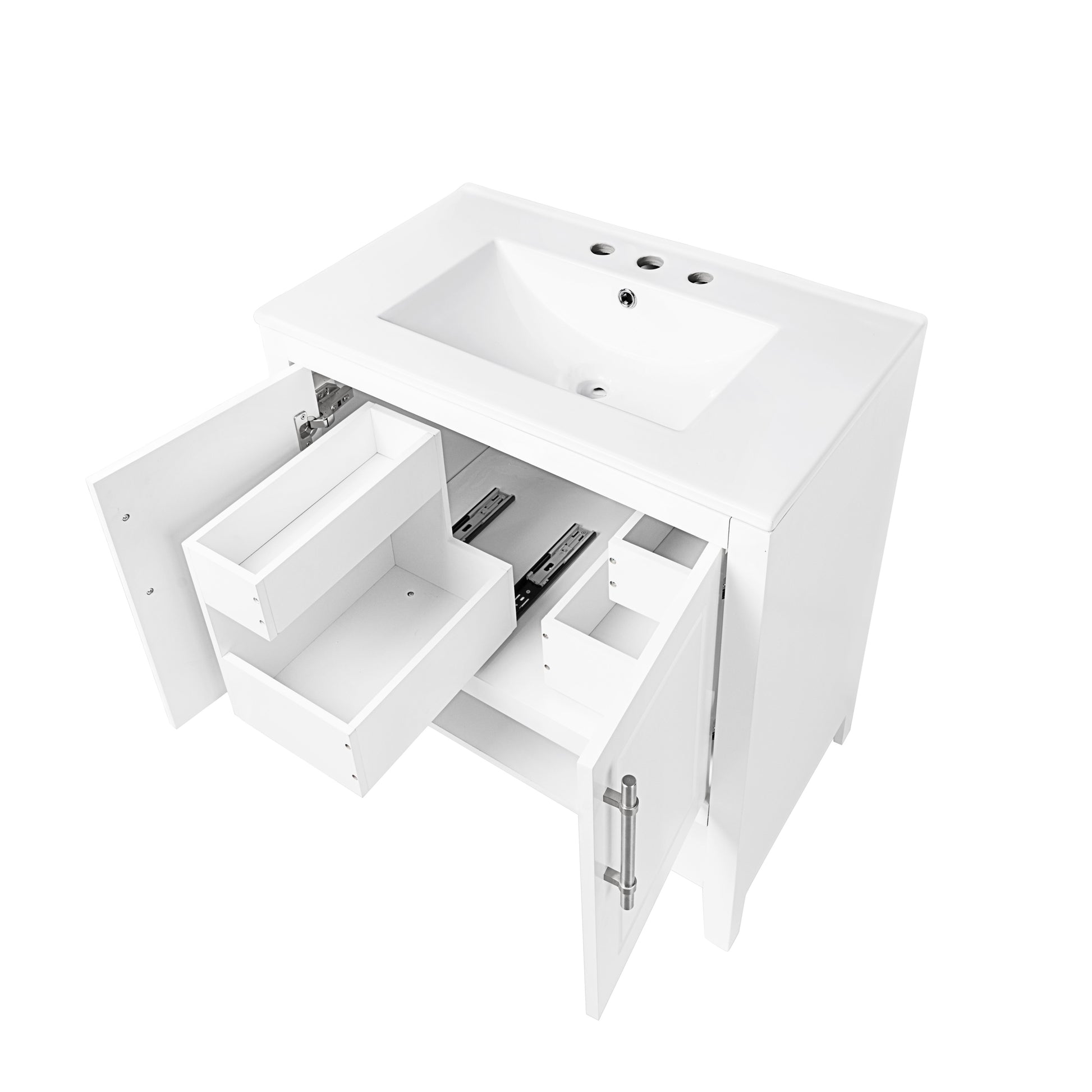 30" Bathroom Vanity With Sink, Multi Functional Bathroom Cabinet With Doors And Drawers, Solid Frame And Mdf Board, White White Solid Wood Mdf