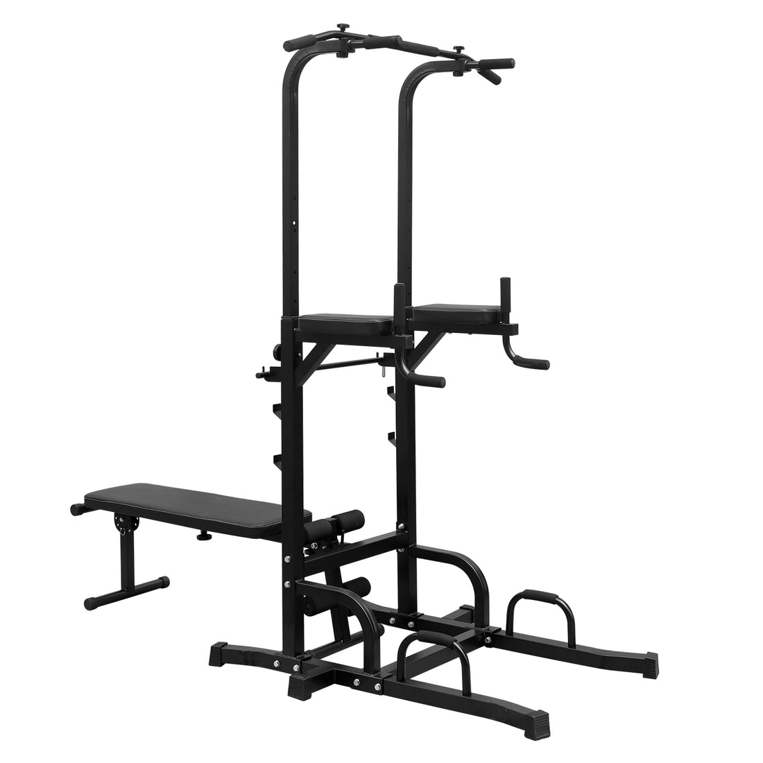 Power Tower With Bench Pull Up Bar Dip Station Adjustable Height Dip Stand Heavy Duty Multi Function Fitness Rack Black Iron