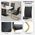 1 Table And 4 Chairs. Modern, Simple And Luxurious White Imitation Marble Rectangular Dining Table And Desk With 4 Black Pu Gold Plated Leg Chairs 63'' X 35.4'' X 30'' White Black Mdf