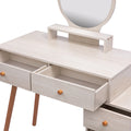 Makeup Vanity Table With Cushioned Stool, Large Capacity Storage Cabinet, 5 Drawers, Large Round Mirror, Fasionable Makeup Furniture 31.5