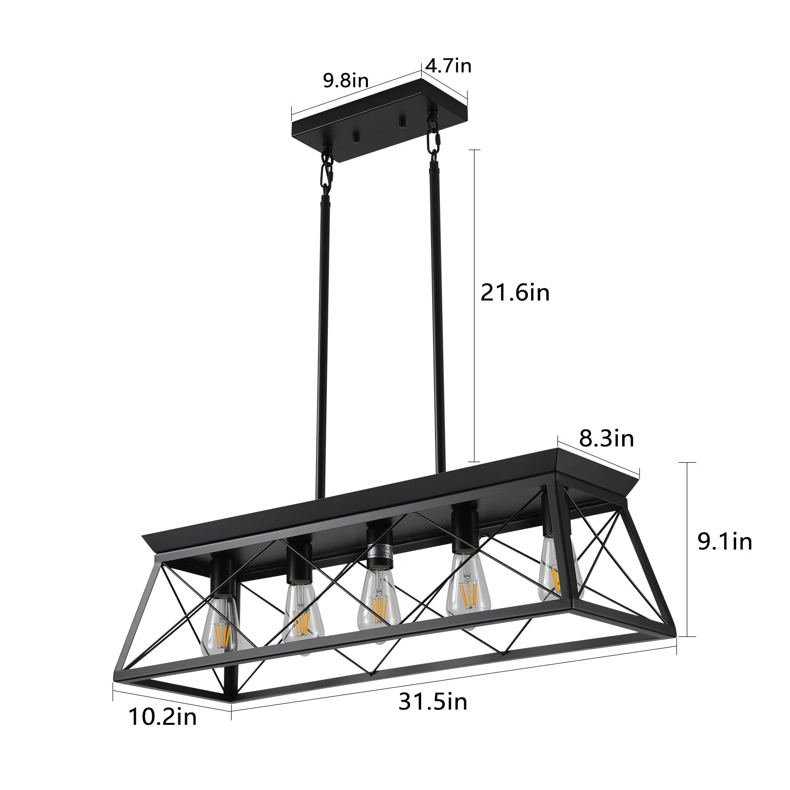 Same As W1340P206629 L001001 L800 P5B 5 Light Farmhouse Chandeliers For Dining Room, Metal Rustic Pendant Island Light Fixture, Modern Rectangular Island Lights No Bulbs Black Ceiling Lights Farmhouse Living Room Iron